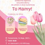 Grafika zapowiadająca akcję czytelniczą to mamy z okazji dnia mamy która odbędzie się 26 maja 2025 roku w godzinach pracy biblioteki