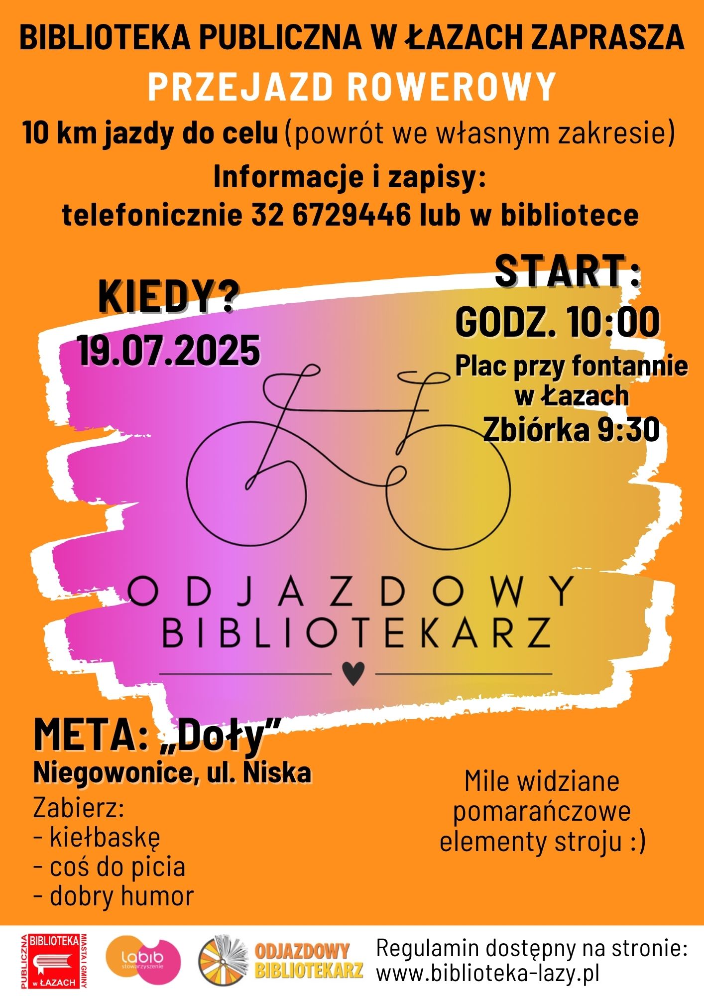Plakat zapowiadający Odjazdowego Bibliotekarza 2025 w Łazach