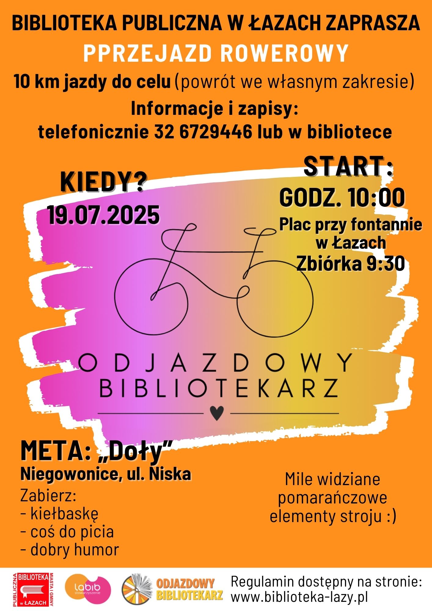 Plakat zapowiadający Odjazdowego Bibliotekarza 2025 w Łazach