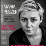 Plakat zapowiadający spotkanie autorskie o mocy słowa z Marią Peszek, które odbędzie się 14 listopada 2025 roku o godzinie 17