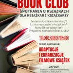 Plakat zapowiadający spotkanie Book Clubu 13 maja o godzinie 16.30