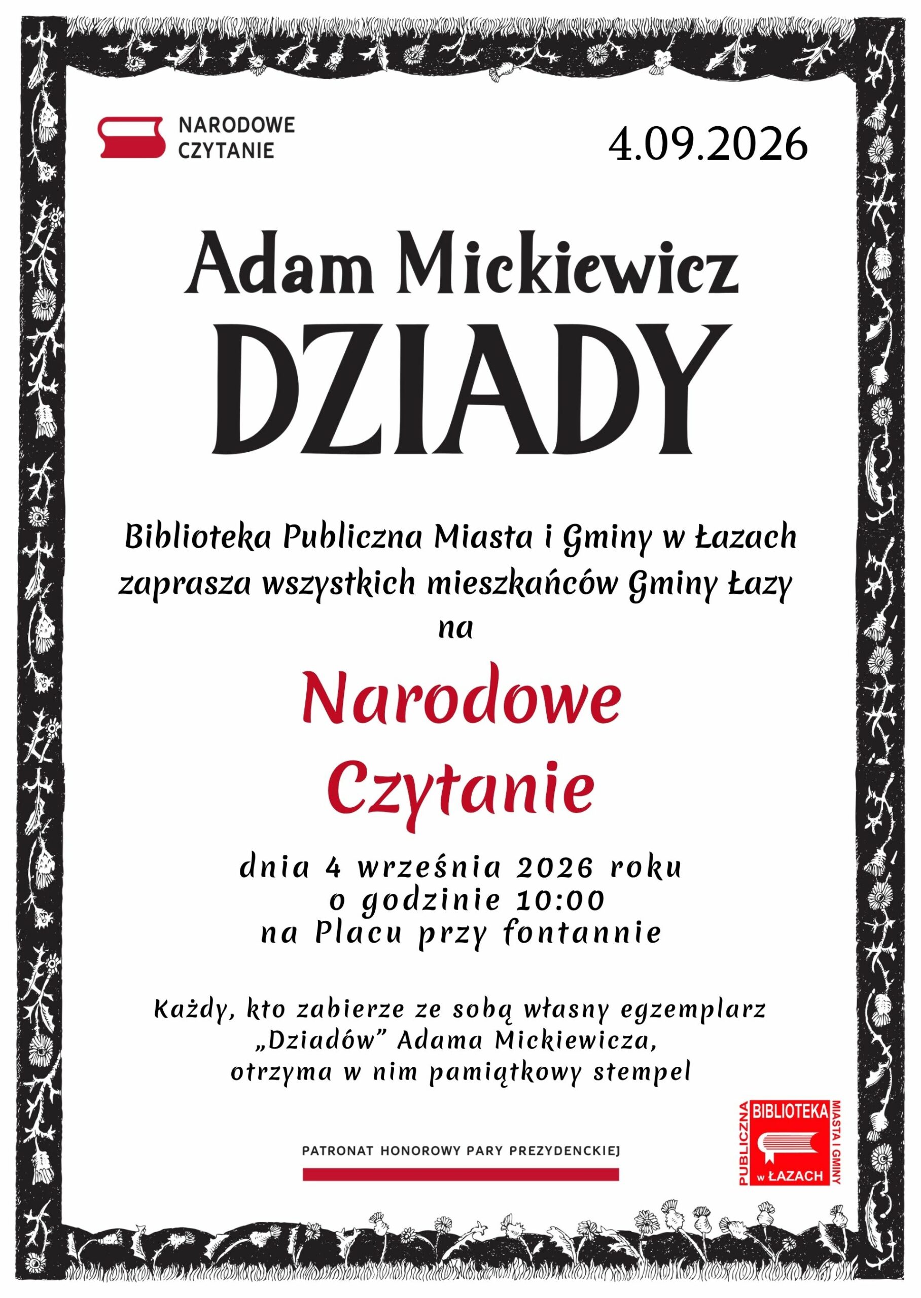 Grafika zapowiadająca Narodowe Czytanie 4 września 2026 roku