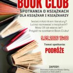 Grafika zapowiadająca czwarte spotkanie Book Clubu w Bibliotece w Łazach 9 września o szesnastej trzydzieści