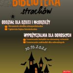 Grafika zapowiadająca działania promujące czytelni8ctwo pod hasłem Biblioteka strachów